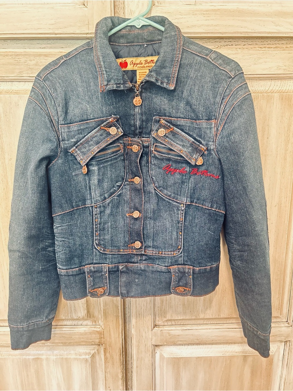 Apple Bottoms Women's Dark Blue Denim Jacket with Red Embroidery
